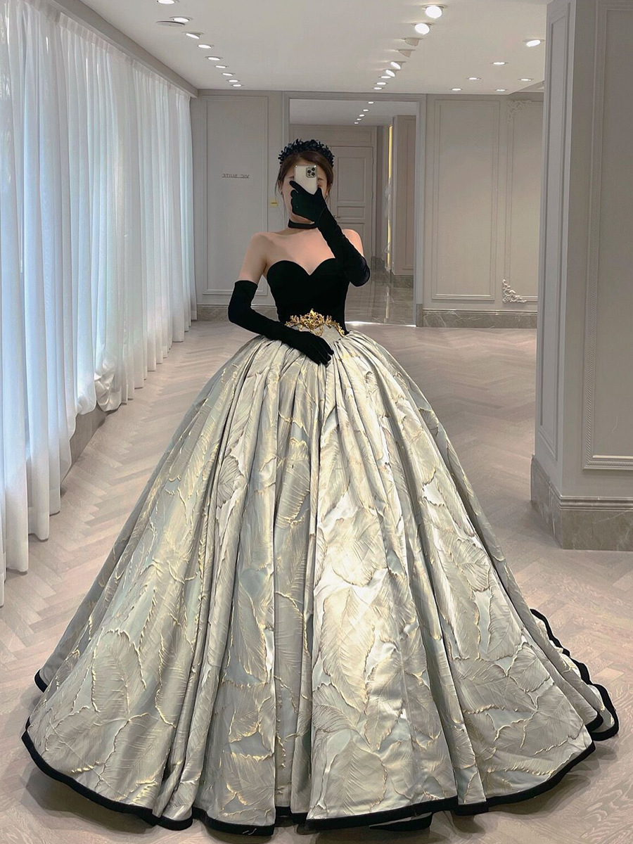 grey puffy prom dress Gray A-Line Tulle Long Prom Dresses, Gray Formal Evening Dresses – toptby main image 0