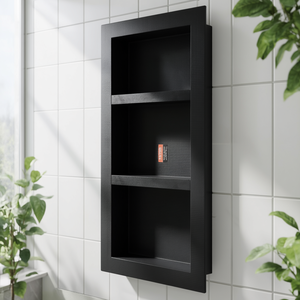 Nicho de Ducha Moderno Negro de 16 x 32 Pulgadas con Doble Estante Empotrado para Baño, Cuadrado, Preparado para Azulejos, de Plástico Impermeable - Product Image 2