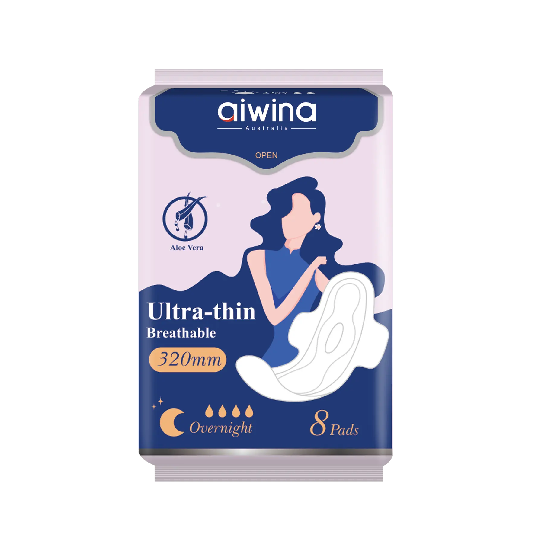 Aiwina卸売サニタリーナプキン安い通気性サニタリーパッド超薄型超ソフトサニタリーパッドメーカーレディースパンティー