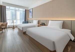 Juego de muebles de dormitorio de hotel económico opcional individual doble tamaño King Queen marco de cama de hotel de madera y mesita de noche - Product Image 4