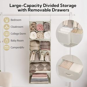 Hanging Closet Organizer With <b>Drawers</b> 33x15x85cm Foldable Fabric Storage For Bedroom Clothing Organization - Product Image 5