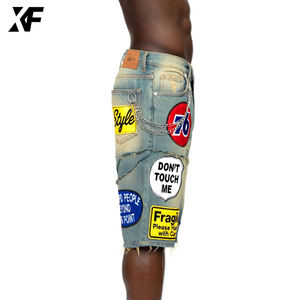 شورت جينز رجالي فضفاض مطرز بغسيل حمضي من XUFEI، تصميم أصلي مخصص بطراز قديم، ملابس الشارع للرجال - Product Image 2