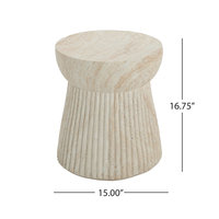 Mesa Auxiliar Moderna de Travertino Acanalado con MgO, Taburete de Patio Resistente a la Intemperie, Mesa Auxiliar Decorativa para Interiores y Exteriores