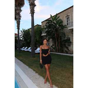 Lady's <b>Black</b> Nessa <b>Glitter</b> Two-Piece Set XS Size Woven Knitting Fabric Knee Length Casual Club Style Short <b>Top</b> Logo for Summer - Product Image 3