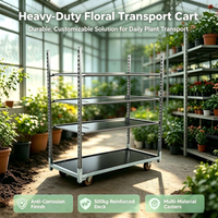 Chariot à fleurs danois avec 3 étagères en treillis métallique galvanisé, chariot de transport de plantes pour serre, pour l'affichage en fleuriste