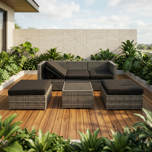 Modern Comfortable 6 PCS Rattan Sectional Sofa Steel Frame Waterproof Set Cushions for Outdoor Hotel Use Durable Garden - Product Image 2