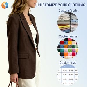 <span class=keywords><strong>Blazer</strong></span> Oversize de Lino 100% Natural Premium para Mujer, Doble Botonadura, Ajuste Holgado, Abrigo Formal de Oficina, Venta al por Mayor y al Detalle - Product Image 2