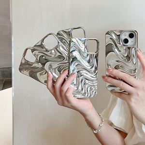 Funda de TPU suave con ondulación de agua de Color plateado galvanizado de lujo para <span class=keywords><strong>iPhone</strong></span> <span class=keywords><strong>11</strong></span> 12 13 14 Pro Max - Product Image 2