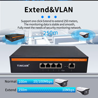 Conmutador PoE TiNCAM Gigabit de 4 Puertos 10/100/1000M con 1 Puerto Uplink, Alimentación por Ethernet para Sistemas de Seguridad y Cámaras IP