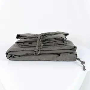 OEKO-TEX suppliers dark grey handmade 3 piece natural 100% washed french flax pure linen duvet cover