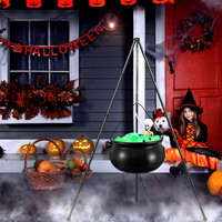 Lampe trépied en plastique en forme de chaudron de sorcière avec figurine squelette - Décoration d'Halloween LED à intensité variable, fonctionnant sur piles, IP55, en forme de fleur