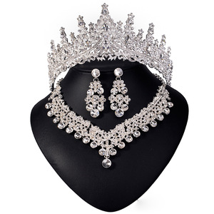 Juego de Joyería Nupcial de Lujo con Aleación y Diamantes de Imitación, 2 Piezas (Collar y <span class=keywords><strong>Pendientes</strong></span>) / 3 Piezas (Tiara y Corona) para Boda, Concurso o Fiesta de Noche - Product Image 1