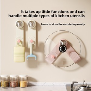 Support à ventouse réglable de style crème avec <span class=keywords><strong>couvercle</strong></span> rotatif pour casseroles Support de rangement mural pour vaisselle de cuisine - Product Image 5
