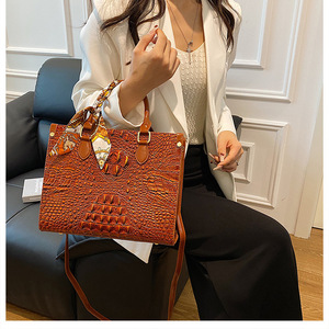 กระเป๋าสะพายไหล่ PU สำหรับผู้หญิงขนาดใหญ่ดีไซน์จระเข้ใหม่แบรนด์ดัง - Product Image 2