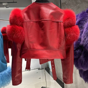 Giacca di pelle 2025 autunno giacca in vera pelle di montone con pelliccia di volpe per donna giacca di pelle gialla - Product Image 4