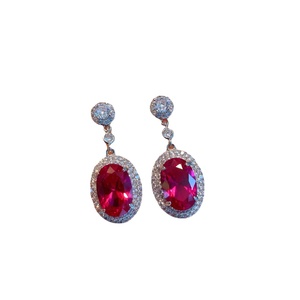 Joyería de Moda de Alta Calidad, Ecológica, de Cobre, Minimalista, con Zirconia Roja Ovalada, Juego de Pendientes, Anillo y Collar, Tres Piezas para Boda - Product Image 2