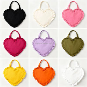 Borsa a Tracolla a Forma di Cuore con Volant, Borsa Tote in Tela alla Moda per Donne con Logo Stampato, Design Carino a Cuore per Shopping - Product Image 2