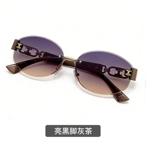 Retro Oval <b>Sunglasses</b> Half Rim <b>Gradient</b> Lenses UV400 For Women Driving Style - Product Image 1
