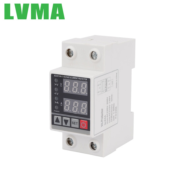 LVMA Intelligent Digital 230V Din Rail Power Distribution Equipment 40A Single Phase AC Overvoltage Undervoltage Protector SVC