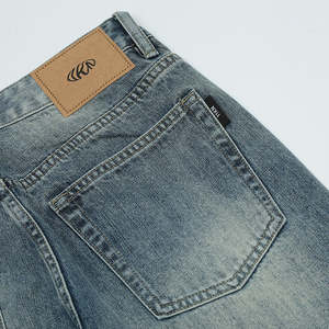 Jeans droits décontractés en denim délavé pour homme, taille élastique, coupe large, collection hiver-printemps, personnalisable (ODM) - Product Image 6