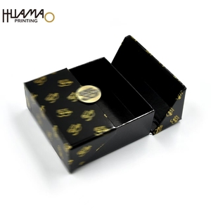 Huamao Printing Black Glossy Double-Door Rigid <b>Box</b> Custom Gold Foil Logo Stamped Packaging <b>Box</b> for Gift & Retail Products - Product Image 4