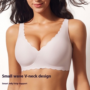 Soutien-gorge tricoté uni respirant en tissu lisse et plissé, grande taille, anti-affaissement, coupe 3/4, pour femme, usage quotidien, style international - Product Image 1