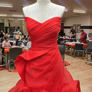 Abito <span class=keywords><strong>da</strong></span> Sera Formale <span class=keywords><strong>da</strong></span> <span class=keywords><strong>Donna</strong></span> Stile Los Angeles, Gonna a Sirena Rossa, Linea A, in Raso, Scollatura a Cuore, Chiffon Naturale con Cristalli e Arricciature - Product Image 3