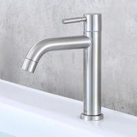 Robinet de lavabo de salle de bain en acier inoxydable 304, eau froide, classique, à levier unique, pour lavabo sur comptoir