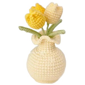 Handmade Crochet <strong>Flower</strong> <strong>Vase</strong> with Bouquet Yarn Floral Arrangement - Product Image 5