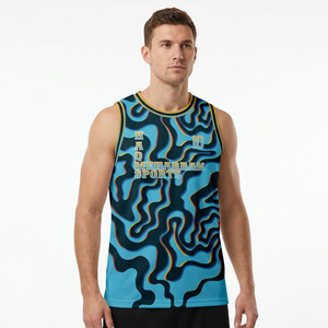 Camiseta de baloncesto sublimada con estampado, de secado rápido, corte atlético, sin mangas, para hombre. - Product Image 1