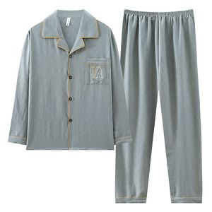 <span class=keywords><strong>Pigiama</strong></span> di cotone nuvola all'ingrosso della fabbrica di alta qualità Cardigan primavera da <span class=keywords><strong>uomo</strong></span> pantaloni a manica lunga due set Casual semplice per la casa