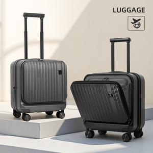 Nouvel arrivage de <span class=keywords><strong>valise</strong></span> à bagages en matériau PC Bagage de <span class=keywords><strong>cabine</strong></span> en <span class=keywords><strong>polycarbonate</strong></span> de 18 pouces avec large chariot à roues pivotantes à ouverture frontale - Product Image 1