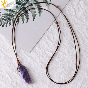 Colliers pendentifs en barre de cristal de pierre précieuse naturelle brute irrégulière en corde cirée, énergie curative, bijoux de mode <span class=keywords><strong>CSJA</strong></span> pour femmes H090 - Product Image 6