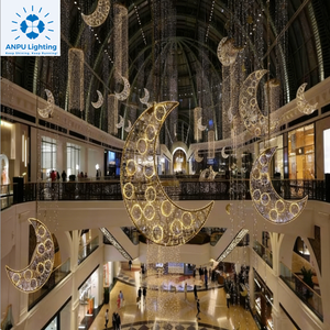 Lampada a Sospensione LED ANPU a Forma di <span class=keywords><strong>Luna</strong></span> <span class=keywords><strong>Crescente</strong></span> e Stella in ABS, Scultura Quadrata per Camera da Letto e Festival del Ramadan - Product Image 3