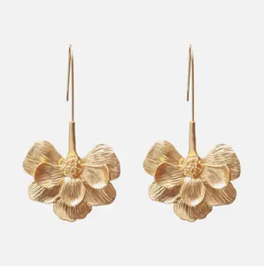 2020 Neue ZA Ohrringe Vintage Gold Metall Lange Teardrop Blume Ohrringe Für Frauen Unregelmäßige Maxi Anhänger Ohrringe Schmuck Party