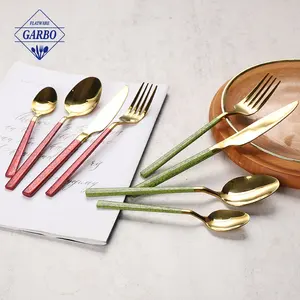 Unique Design Creative Luxury Cutlery 18/10 Stainless Steel 4Pcs Gold Silverware Flatware Sets With Colored Painting Handle