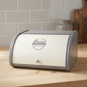 Boîte à pain vintage en métal avec couvercle rabattable, anti-poussière et anti-humidité, pour le rangement des aliments dans la cuisine, couleur crème gris - Product Image 2