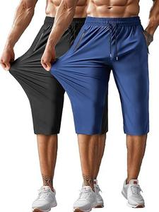 Spandex Nylon hombres 3/4 <span class=keywords><strong>pantalones</strong></span> <span class=keywords><strong>cortos</strong></span> de longitud larga Joggers gimnasio <span class=keywords><strong>senderismo</strong></span> entrenamiento ligero secado rápido <span class=keywords><strong>pantalones</strong></span> <span class=keywords><strong>cortos</strong></span> con bolsillos con cremallera verano - Product Image 4