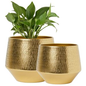 Macetas doradas decorativas con diseño martillado exterior Paquete múltiple Exhibición versátil Plantas en maceta Accesorios decorativos para jardín - Product Image 1