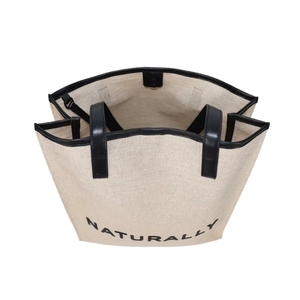 Bolsa de Compras Reutilizable con Asa de Cuero PU y Bolsillo Desmontable, Fabricante de Bolsas de Yute Natural Personalizadas - Product Image 4