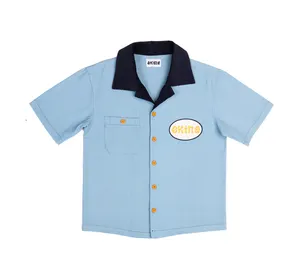 맞춤 컷 바느질 박시 남성용 폴로 셔츠 버튼 인쇄 스트리트웨어 대형 캐주얼 자수 작업 셔츠