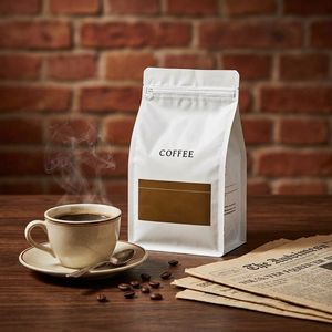 Custom Printed Flat Bottom Stand up Coffee Zipper Pouch Reusable Resealable Foil Food Packaging Side Gusset <b>Tin</b> Tie Valve Bag - Product Image 1
