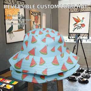 High Quality <b>Reversible</b> All Print Logo Character Style 100% Cotton <b>Bucket</b> <b>Hat</b> for Men Women Custom Design Color 3D Embroidery - Product Image 2