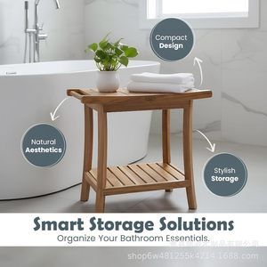 Tabouret de douche en bois Jincheng à deux niveaux avec étagère pour hôtels et maisons d'hôtes - Product Image 2