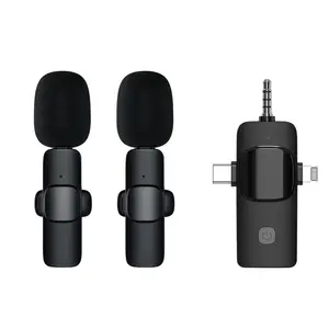 Micrófono Lavalier estéreo inalámbrico portátil de fábrica 3 en 1 Mini micrófono de solapa con cancelación de ruido