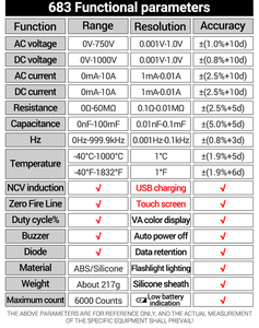 Multimètre numérique professionnel True RMS pour mesurer le courant et la température, grand écran, AC750V/DC1000V 10A - Product Image 6