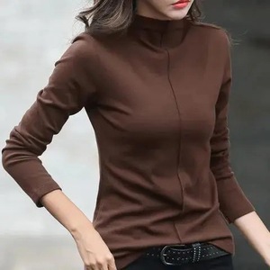 Women High Neck Long Sleeve Base Layer Shirt Solid Color Fleece Warm Autumn Winter Top - Product Image 5