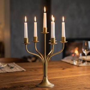 Elegant Gold Candelabra With Five <b>Tapered</b> <b>Candles</b> Home Decoration Wedding <b>Candle</b> Holder Set - Product Image 1