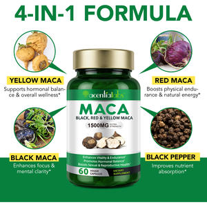 Acentiallabs 60 Capsules Maca Wortel Extract Supplementen 1500 Mg Extra Sterkte Organische Zwarte Maca Capsules Voor Mannen Vrouwen - Product Image 5