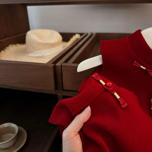 Tongxingyuan Girls Red Wool Vest Dress Sleeveless Chinese Style Winter Formal Wear - Product Image 3
